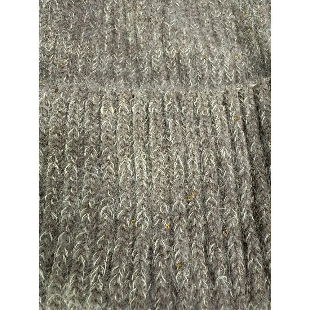 Women’s Tan Lurex Trim Beanie Hat Knit One Size Adult
